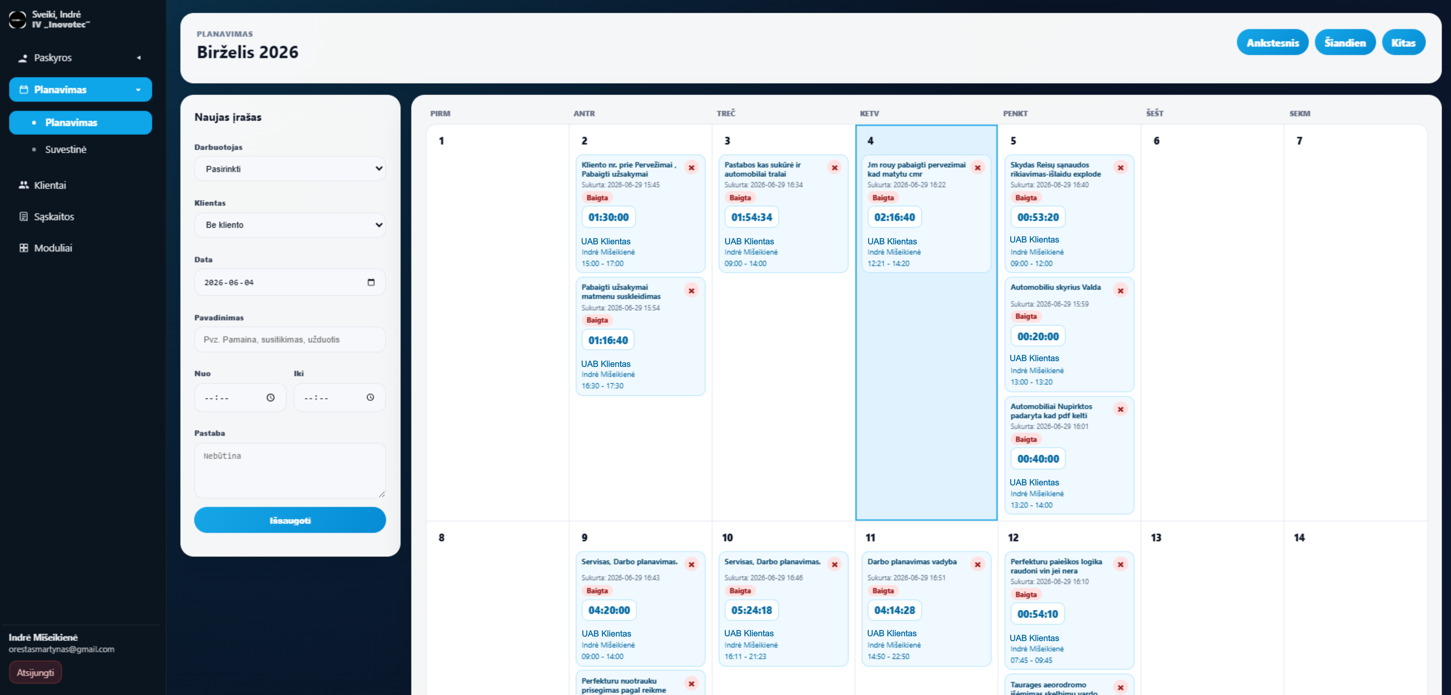 INOVS planning calendar
