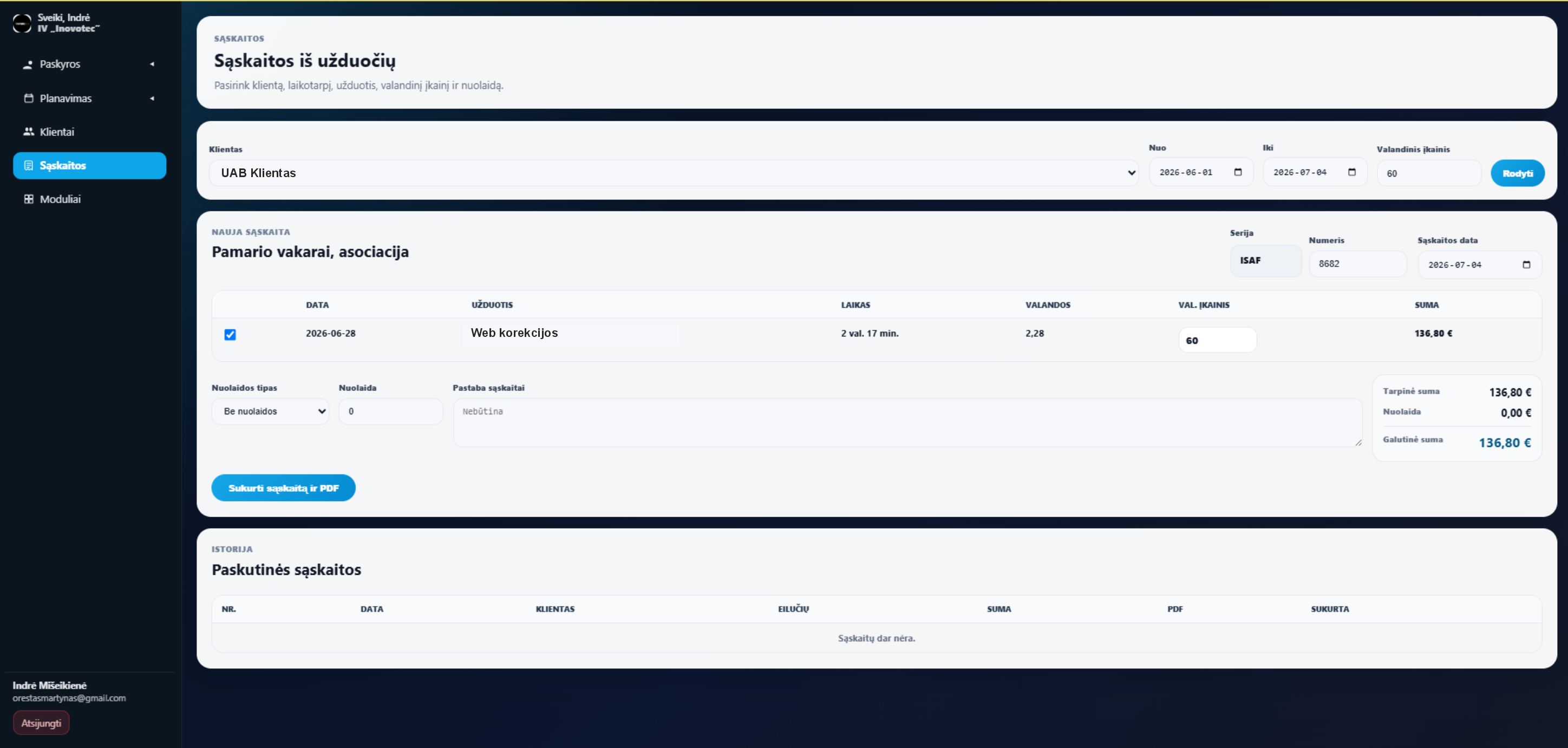 INOVS invoice creation